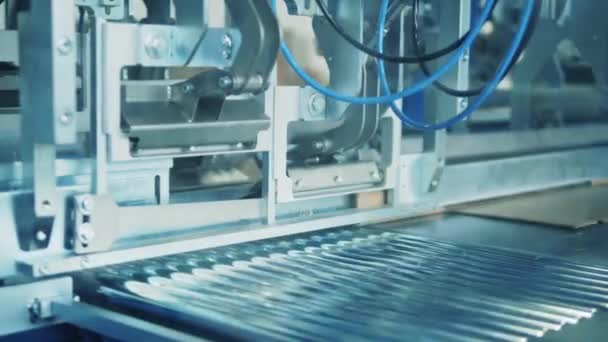 Tovární stroj skládá kartónové listy do krabic — Stock video