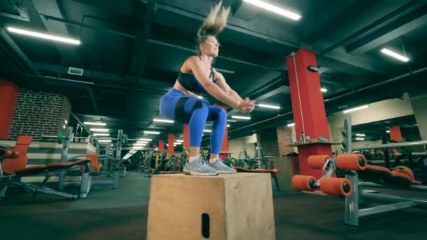 Magnifique dame saute pendant la pratique Crossfit — Video