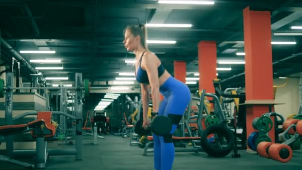 Une dame soulève une barre pendant l'entraînement Crossfit — Video