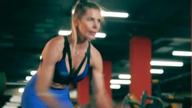 Spor atlama, spor salonunda bir kadın tarafından yapılıyor.