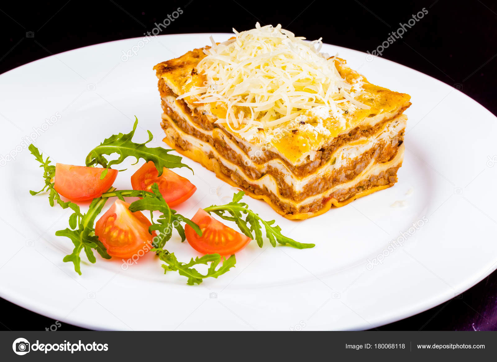 Traditional Italian Lasagna Beef Meat Cheese White Plate Stock Photo by