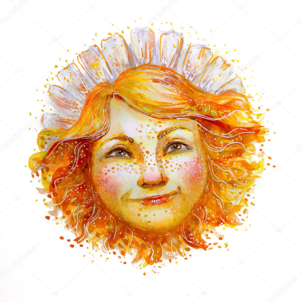 Sun girl with a wreath of petals.