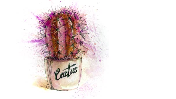Aquarel Cactus Glanst Met Kleurrijke Kerstverlichting Als Een Kerstboom Succulent — Stockvideo