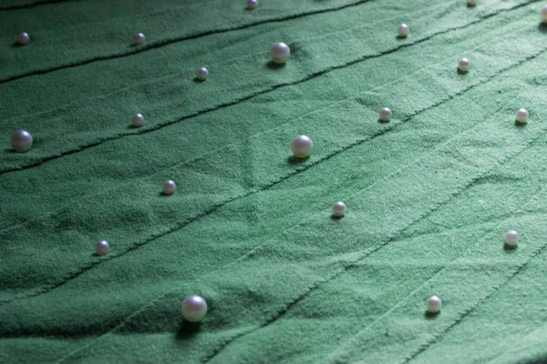 Bella Menta Finemente Maglia Tessuto Con Perline Perle Cucite Alcuni — Foto Stock