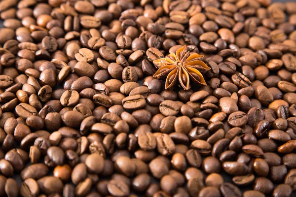 coffee beans with spices. coffee beans, star anise.