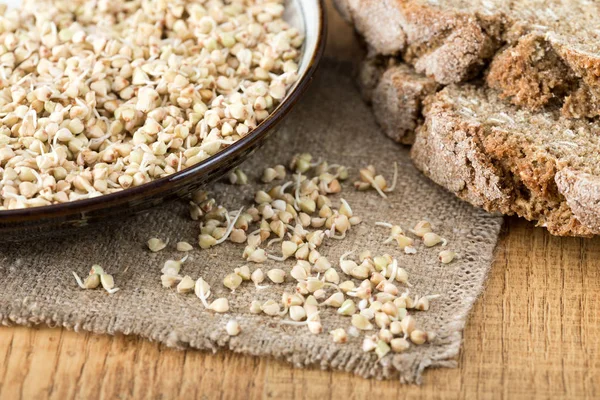 Taze yeşil buğday filizi kaşık Closeup içinde. 