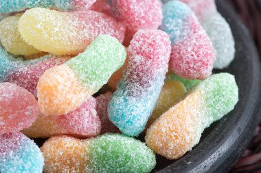 Renkli şeker close-Up. Lezzetli jöle şekerler ile kompozisyon