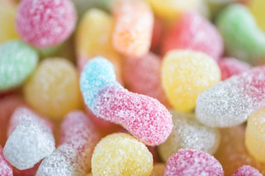 Renkli şeker close-Up. Lezzetli jöle şekerler ile kompozisyon