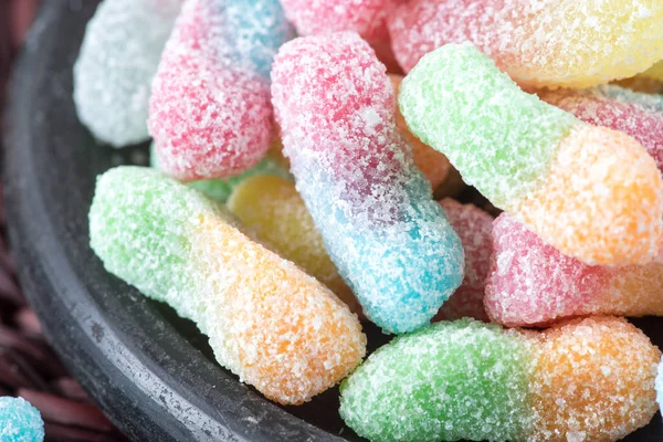Premier plán cukorkát színes. Összetétele a finom zselés cukorka — Stock Fotó
