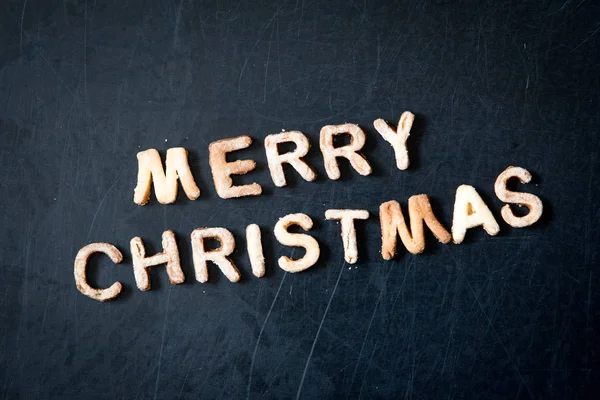 Card with Gingerbread Cookies. Baked Letters Merry Christmas — Stock Photo, Image