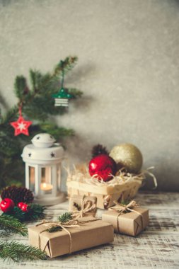 Noel arka plan. Noel kompozisyon. Noel hediyesi, PIN