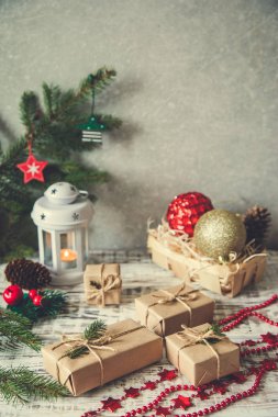 Noel arka plan. Noel kompozisyon. Noel hediyesi, PIN