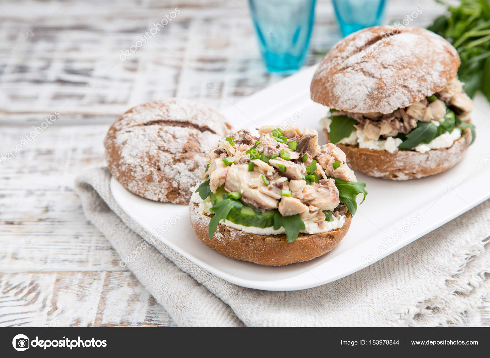 Food Burger With Tuna Herbs Cucumbers Cottage Cheese Onions
