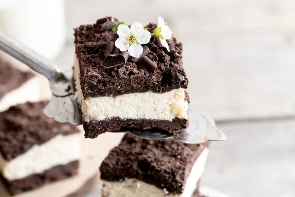 Kunglig Ostkaka Med Chokladsmulor Hemlagad Keso Dessert Med Chokladdeg — Stockfoto