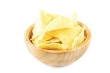 Beyaz arka plan üzerinde izole kase cips cips