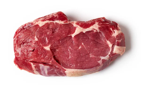 Carne fresca de res cruda aislada en blanco, desde arriba — Foto de Stock