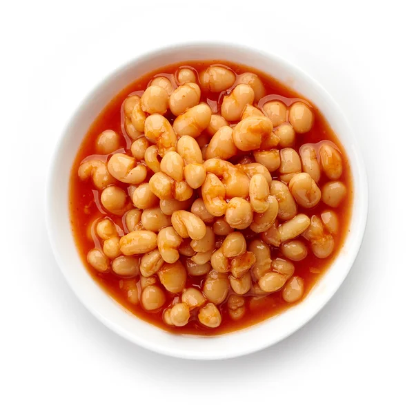 Miska z fasola w sosie pomidorowym z góry — Zdjęcie stockowe