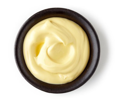 Mayonnaise in round dish on white background clipart