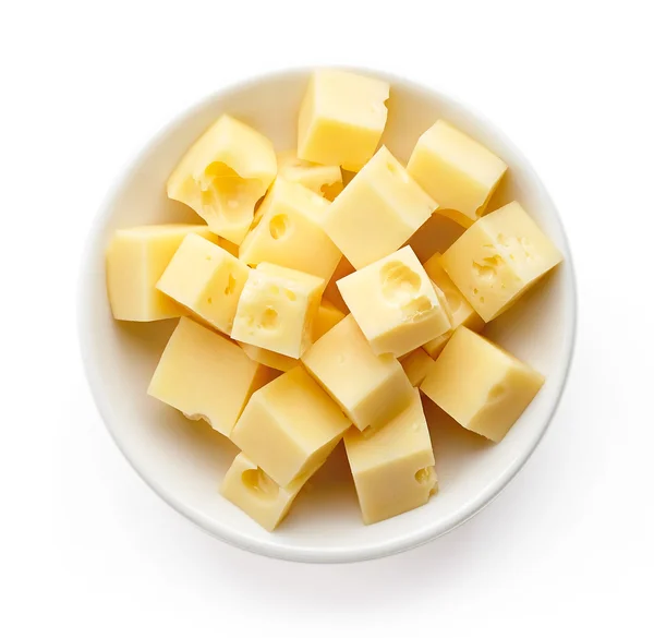 Bol de carrés de fromage en dés d'en haut — Photo
