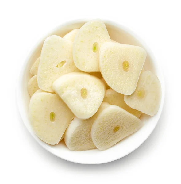 Bowl of chopped garlic cloves from above — Stock Photo, Image