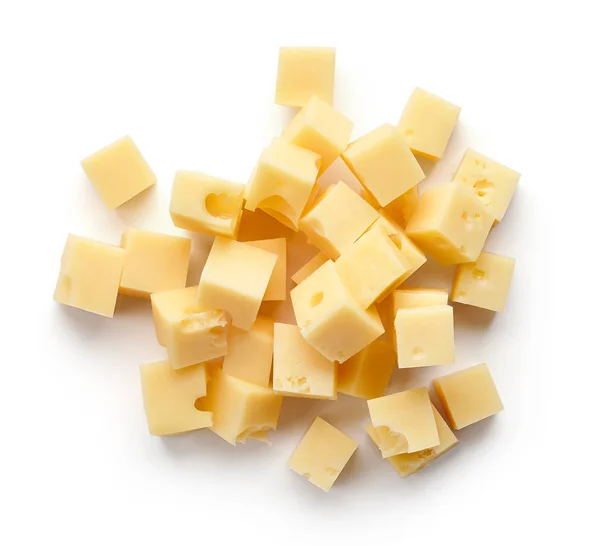 Heap of diced cheese squares from above — Stock Photo, Image