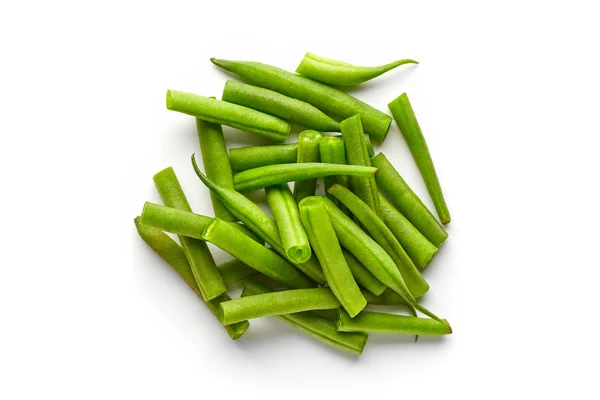 Green beans isolated on white, from above — Stock Photo, Image