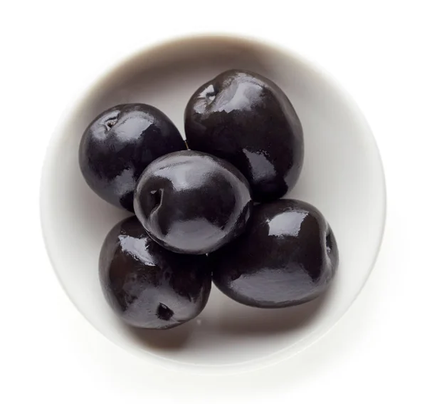 Skål med svarta oliver från ovan — Stockfoto