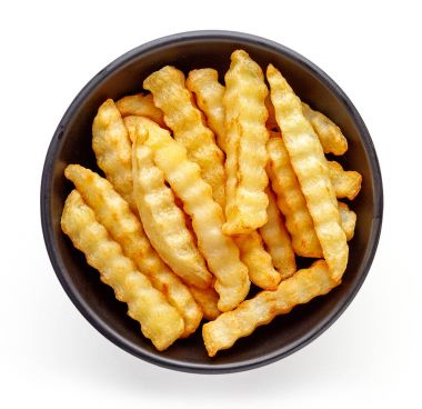 Patates kızartması yukarıdan beyaz izole kase