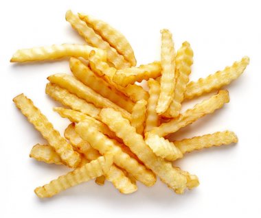 Patates kızartması yukarıdan beyaz izole yığını