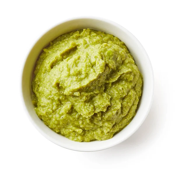 Zelený hrášek a brokolici baby pyré izolované na bílém — Stock fotografie