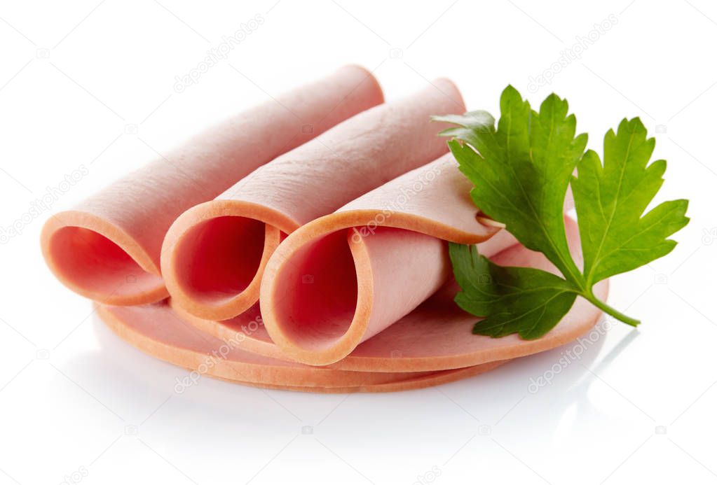 Boiled ham sausage isolated on white background