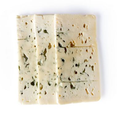 Mavi üzerine beyaz, yukarıdan izole peynir