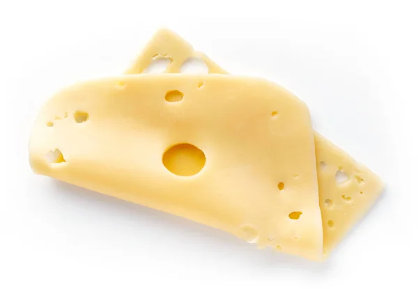 上から白で隔離チーズ スライス — ストック写真