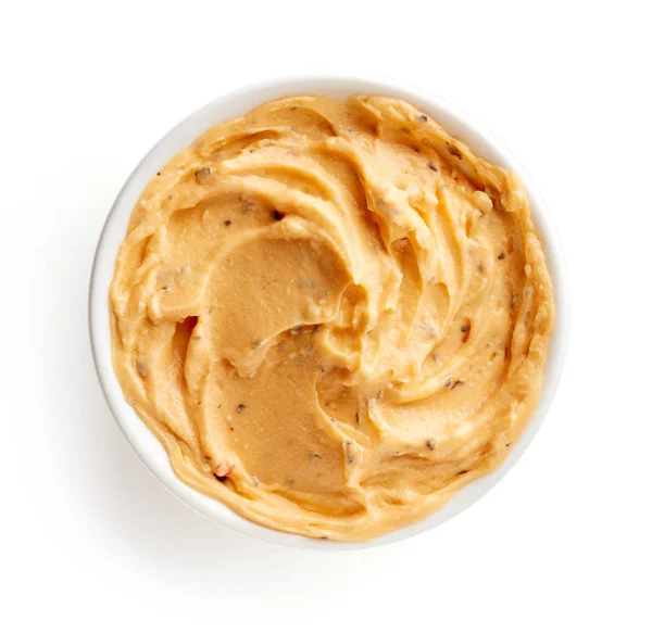 Kom paprika boter geïsoleerd op wit, van bovenaf — Stockfoto