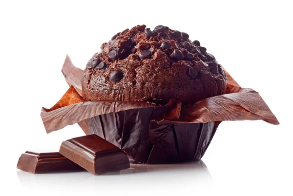 Muffin Chocolate isolado em branco — Fotografia de Stock