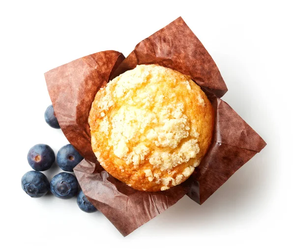 Muffin de arándano aislado en blanco, desde arriba —  Fotos de Stock