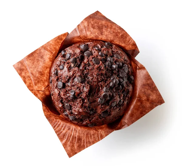 Muffin de chocolate aislado en blanco, desde arriba —  Fotos de Stock