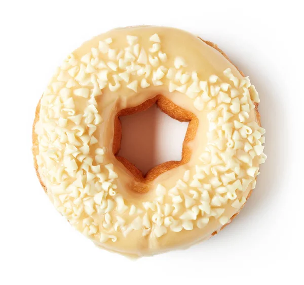 Donut de chocolate branco isolado em branco, de cima — Fotografia de Stock