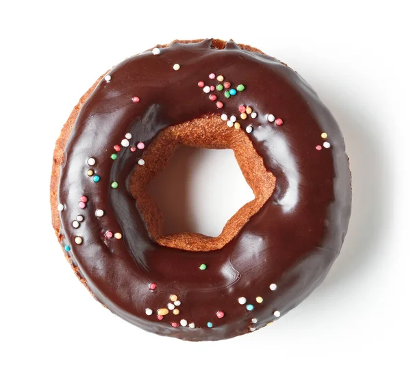 Donut de chocolate isolado em branco, de cima — Fotografia de Stock