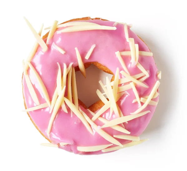 Donut rosa isolado em branco, de cima — Fotografia de Stock
