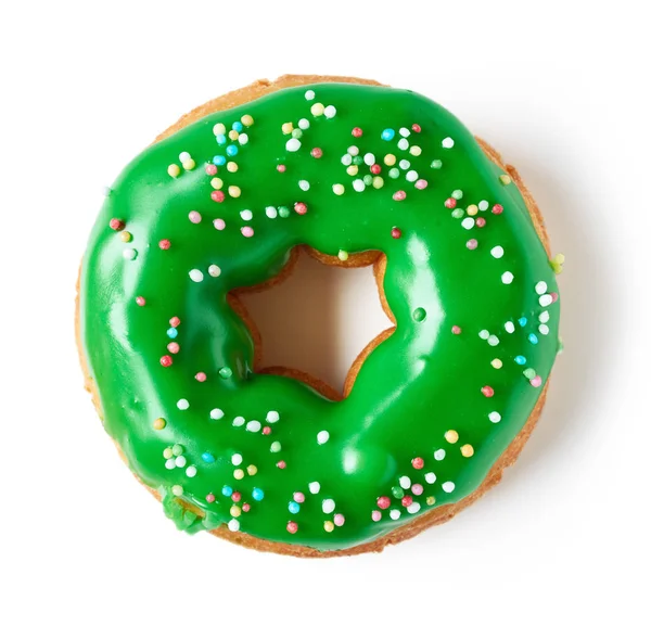 Donut verde isolado em branco, de cima — Fotografia de Stock