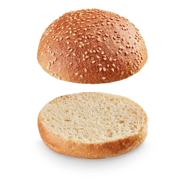 Abrir pão de hambúrguer no fundo branco — Fotografia de Stock
