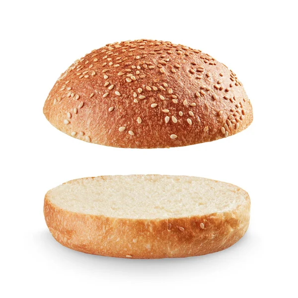 Open burger bun on white background — Stock Photo, Image