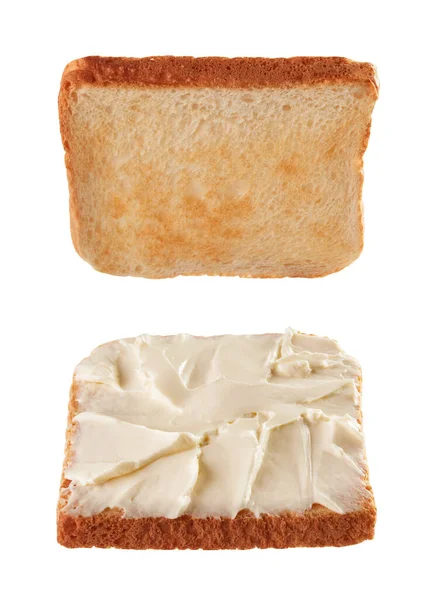 Toastbrot Für Sandwich Schwebt Isoliert Auf Weißem Hintergrund — Stockfoto