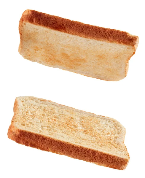 Geroosterd Brood Voor Sandwich Zwevend Geïsoleerd Witte Achtergrond — Stockfoto