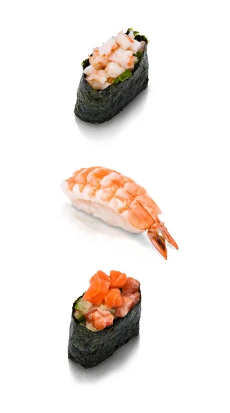 Uppsättning av tre sushi Stockbild