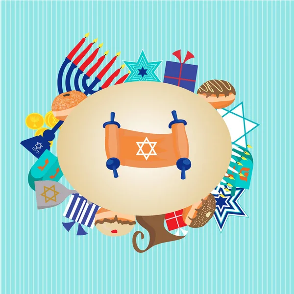 Projeto de cartão feliz Hanukkah saudação. Ilustração vetorial . —  Vetores de Stock