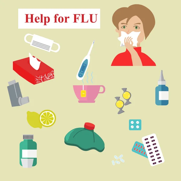 Grippe & Erkältung stoppen. ideal für Gesundheits- und Grippesaison themenbezogene Infografiken, Webpublikationen, Broschüren und andere Ausdrucke — Stockvektor
