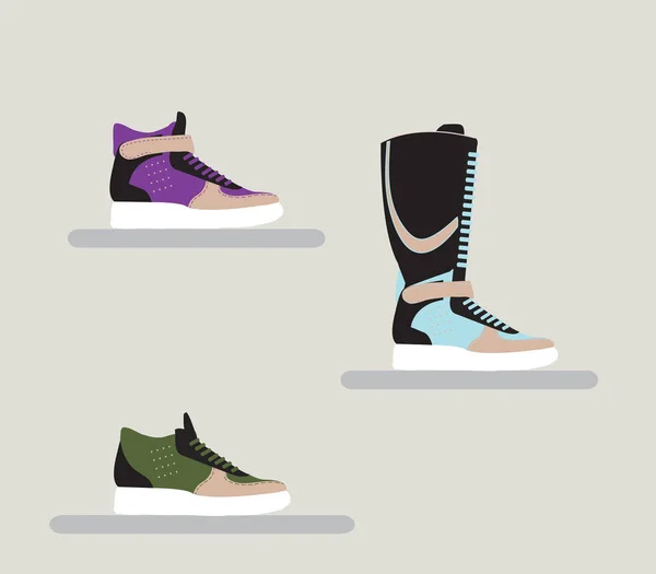 Başka bir dizi değişen heights moda spor ayakkabı ayarla — Stok Vektör