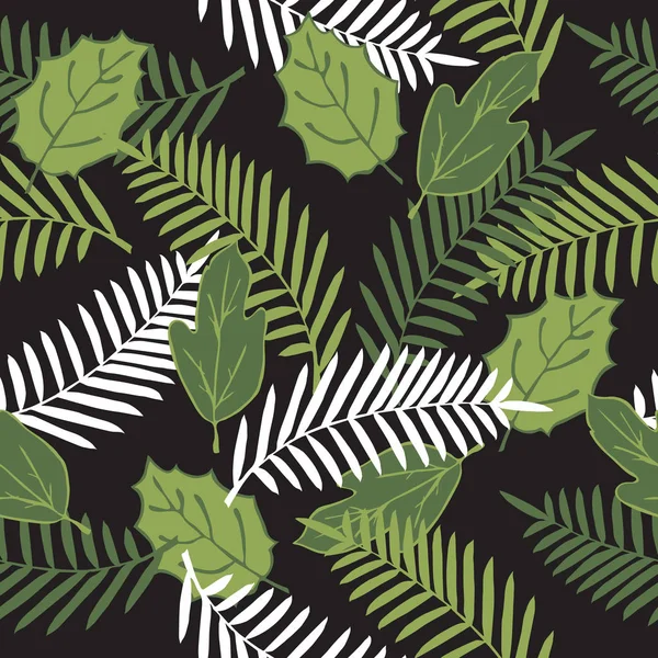 Hojas de palma tropical, hoja de la selva sin costuras vector floral patrón fondo . — Vector de stock